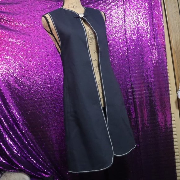 Zara Jackets & Blazers - LONG VEST Sz XS Zara Navy Blue Jacket Outerwear Academia Military Fall Cape